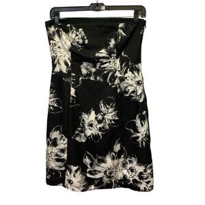 Ann Taylor Petites 10P Fully Lined Silk Strapless Black White Floral Dress